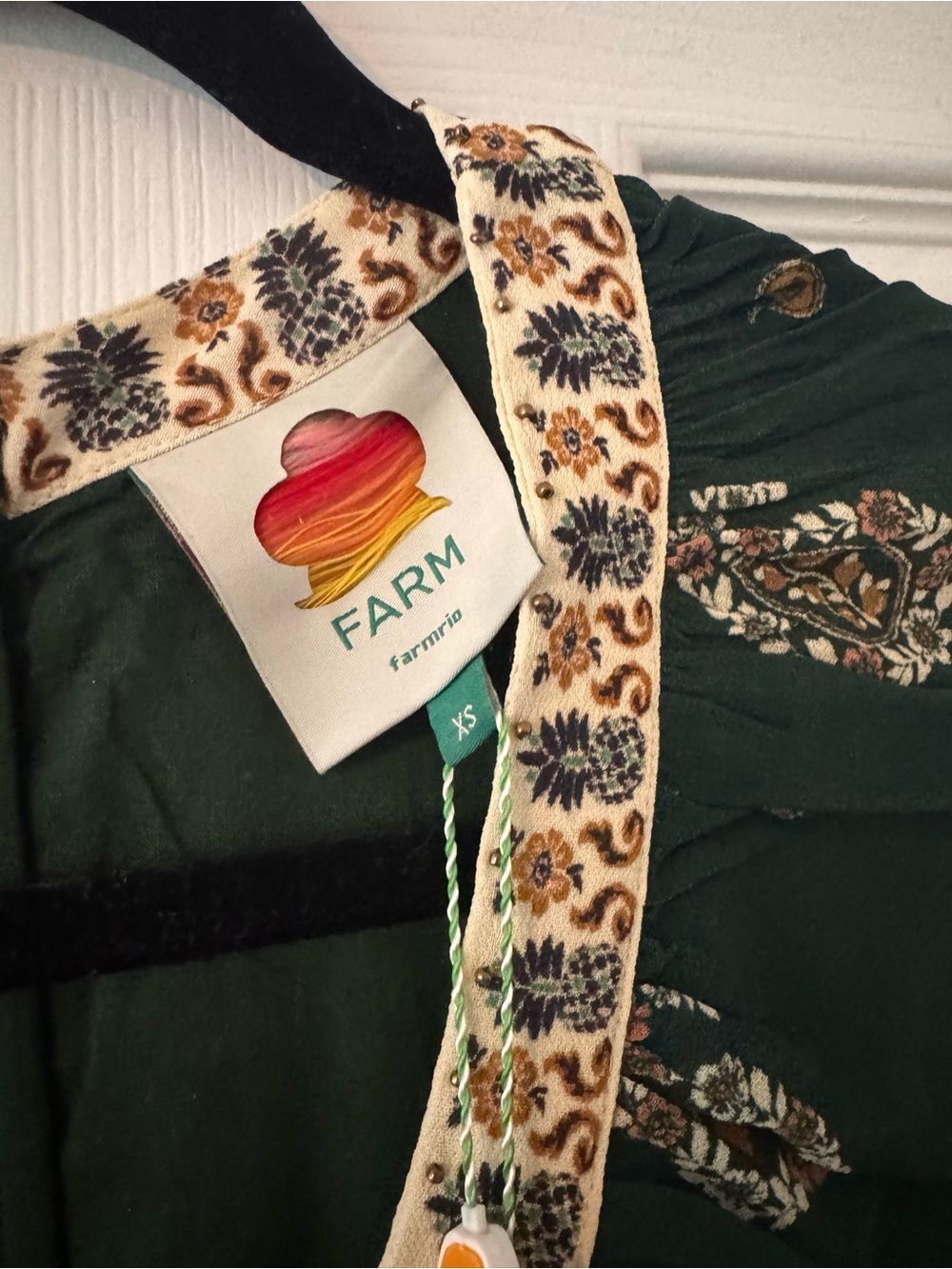 Farm Rio NWT Bohemian Green Paisley Maxi Dress with Floral Border - Picture 4 of 7